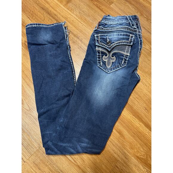 Rock Revival Avery Straight Jeans Size 25 Embroidered Fleur De Paisley EB - Picture 2 of 7